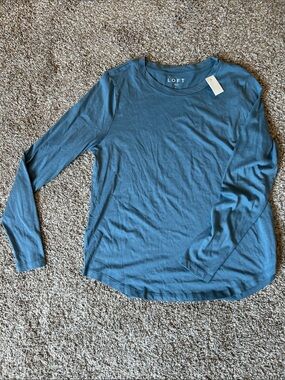LOFT Teal Blue Long Sleeve Crewneck Top